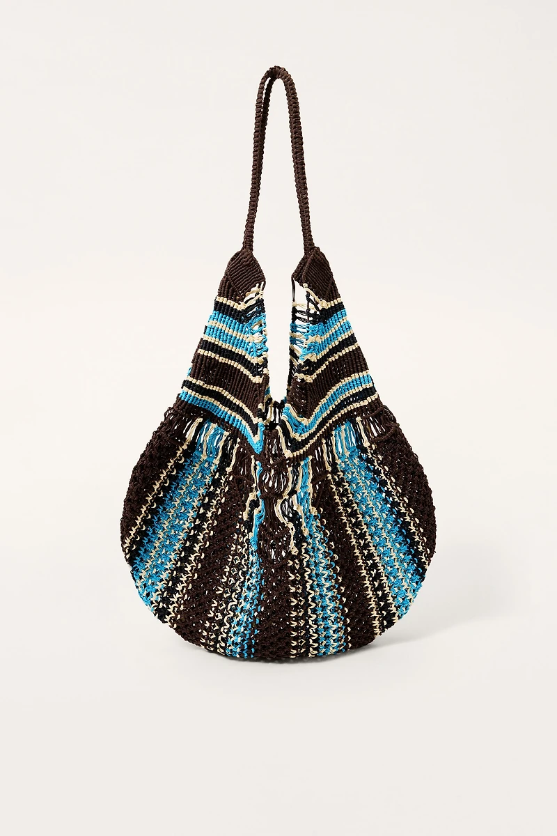 LIMITED EDITION STRIPED WOVEN MAXI BUCKET BAG