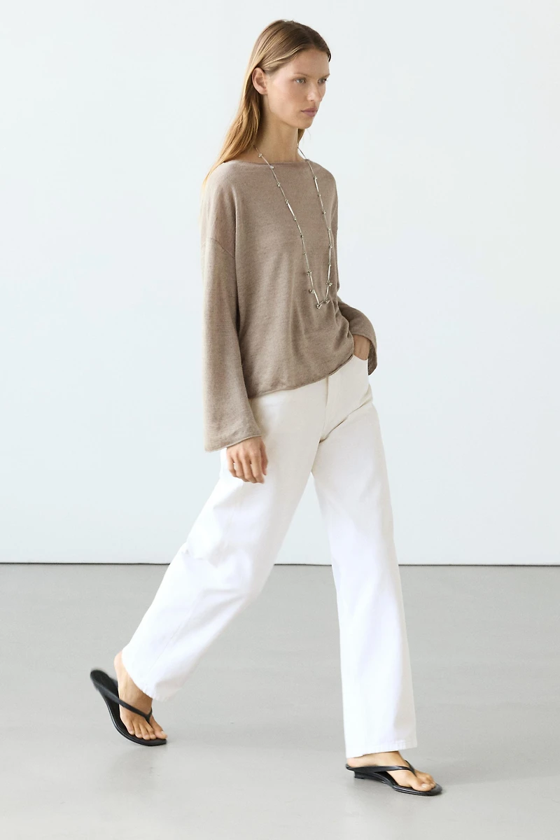 100% linen knit boat neck sweater