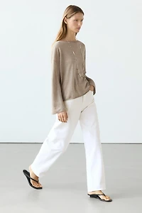 100% linen knit boat neck sweater