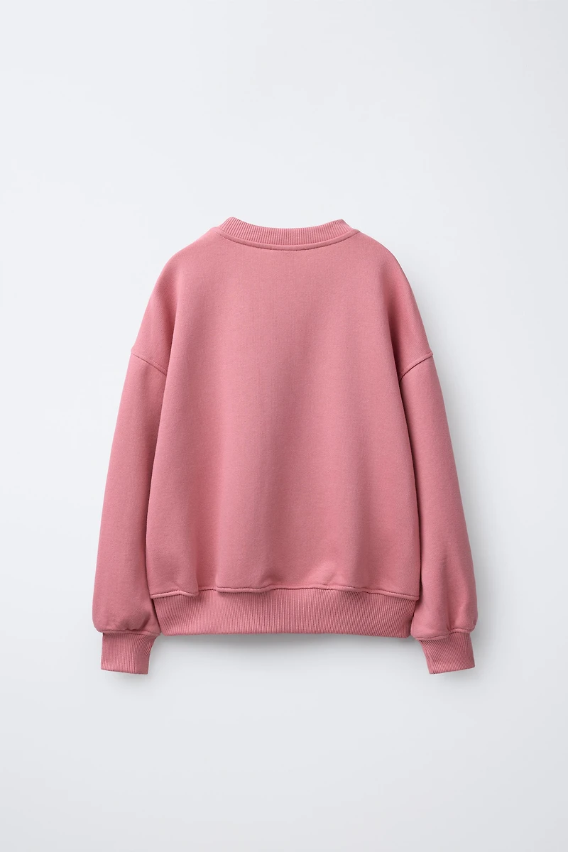 TEXT AND FLORAL EMBROIDERY SWEATSHIRT