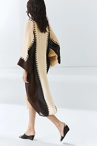 Linen blend embroidered kaftan dress