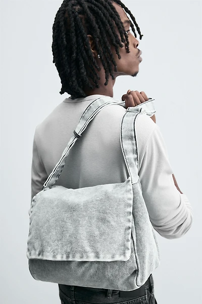 WASHED-EFFECT DENIM CROSSBODY BAG