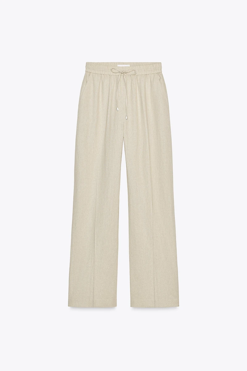 LINEN BLEND STRAIGHT PANTS