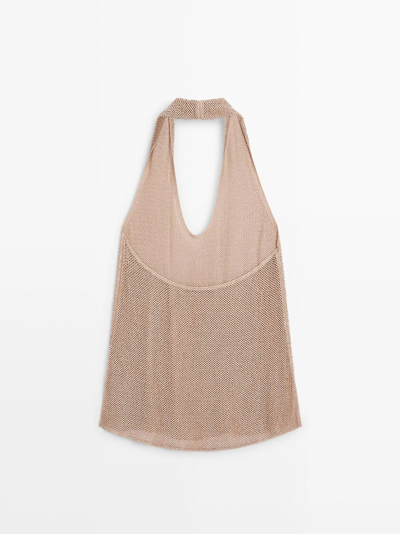 Metallic knit halter top