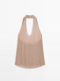 Metallic knit halter top