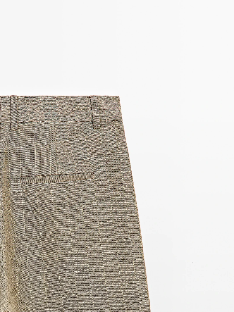 Check cotton blend straight-leg trousers