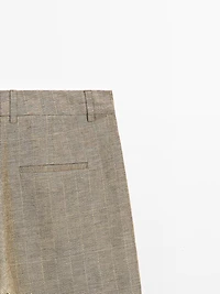Check cotton blend straight-leg trousers