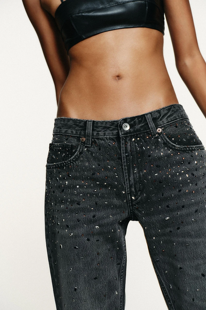 JEAN TRF DROIT STRASS TAILLE BASSE