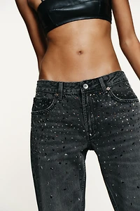 JEAN TRF DROIT STRASS TAILLE BASSE