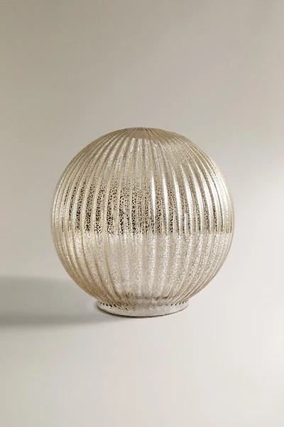 MEDIUM STRIPED LED LIGHT BALL CHRISTMAS ORNAMENT