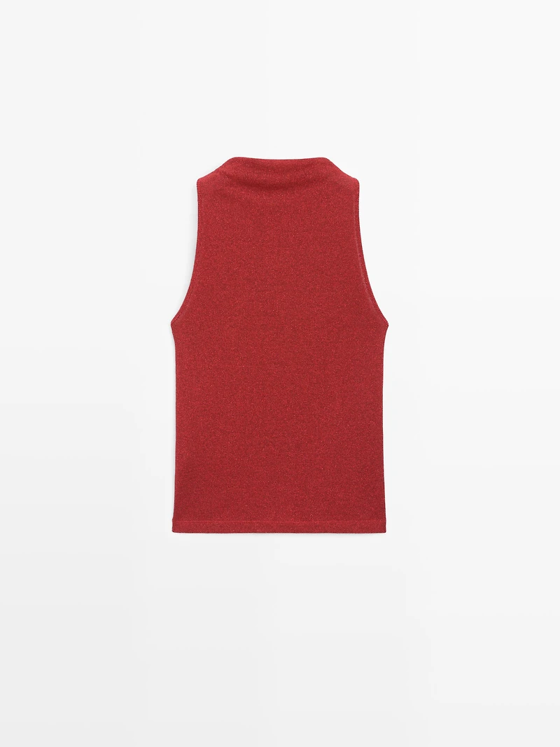 Knit halterneck top with metallic finish