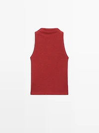 Knit halterneck top with metallic finish