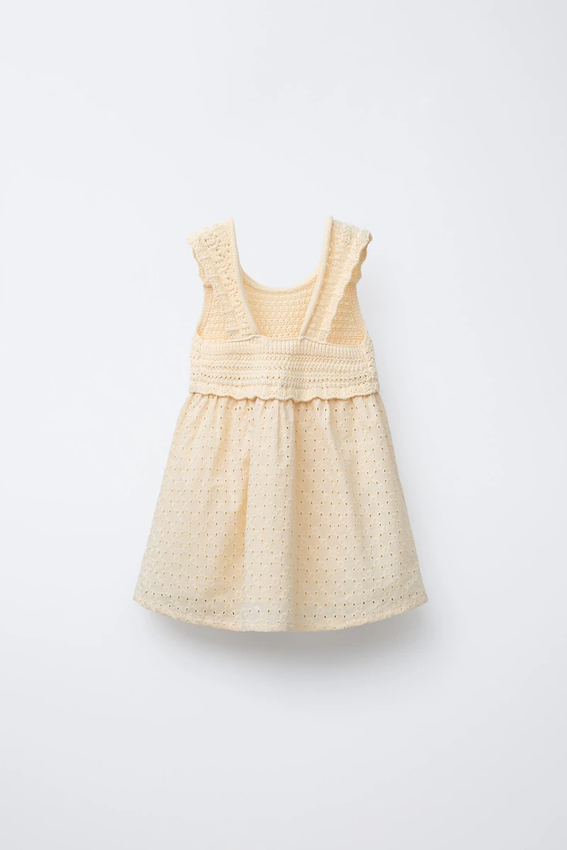 COMBINATION KNIT AND SWISS EMBROIDERED DRESS