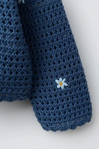 EMBROIDERED FLORAL OPENWORK CARDIGAN