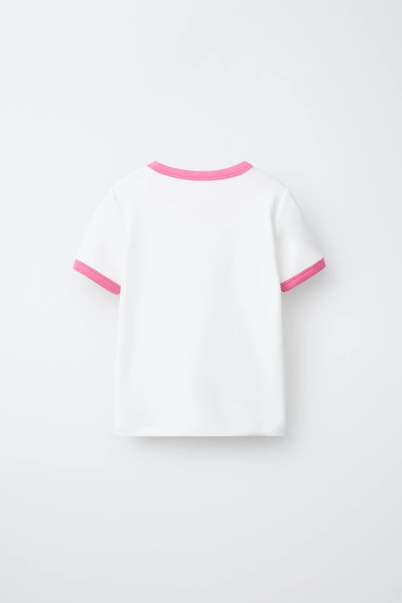 CONTRAST RIB TEXT T-SHIRT