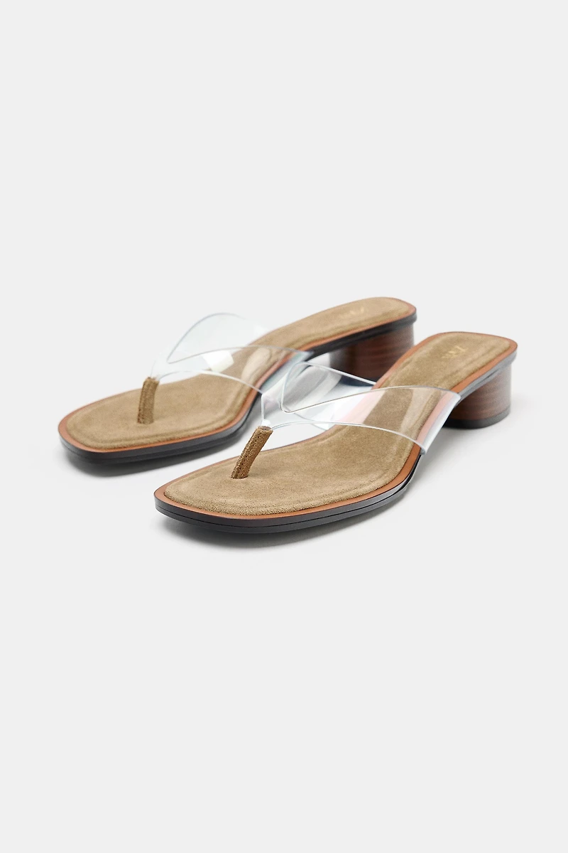 WIDE HEELED VINYL SANDALS