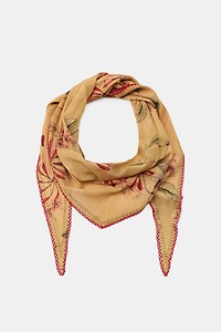 FLORAL PRINT BANDANA SCARF WITH LACE TRIM