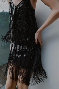 FRINGED SEQUIN SKIRT