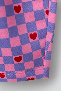 PLAID AND HEART PRINT BARREL PANTS