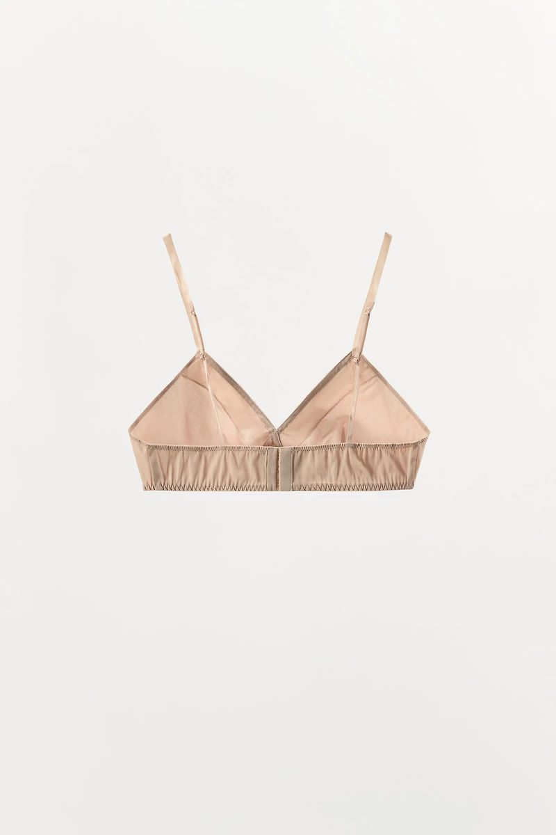 SATIN EFFECT LACE TRIM TRIANGLE BRALETTE
