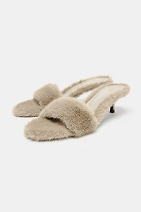 FAUX FUR HEELED SANDALS
