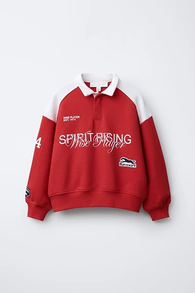 POLO SWEATSHIRT WITH HORSE PRINT