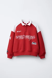 POLO SWEATSHIRT WITH HORSE PRINT
