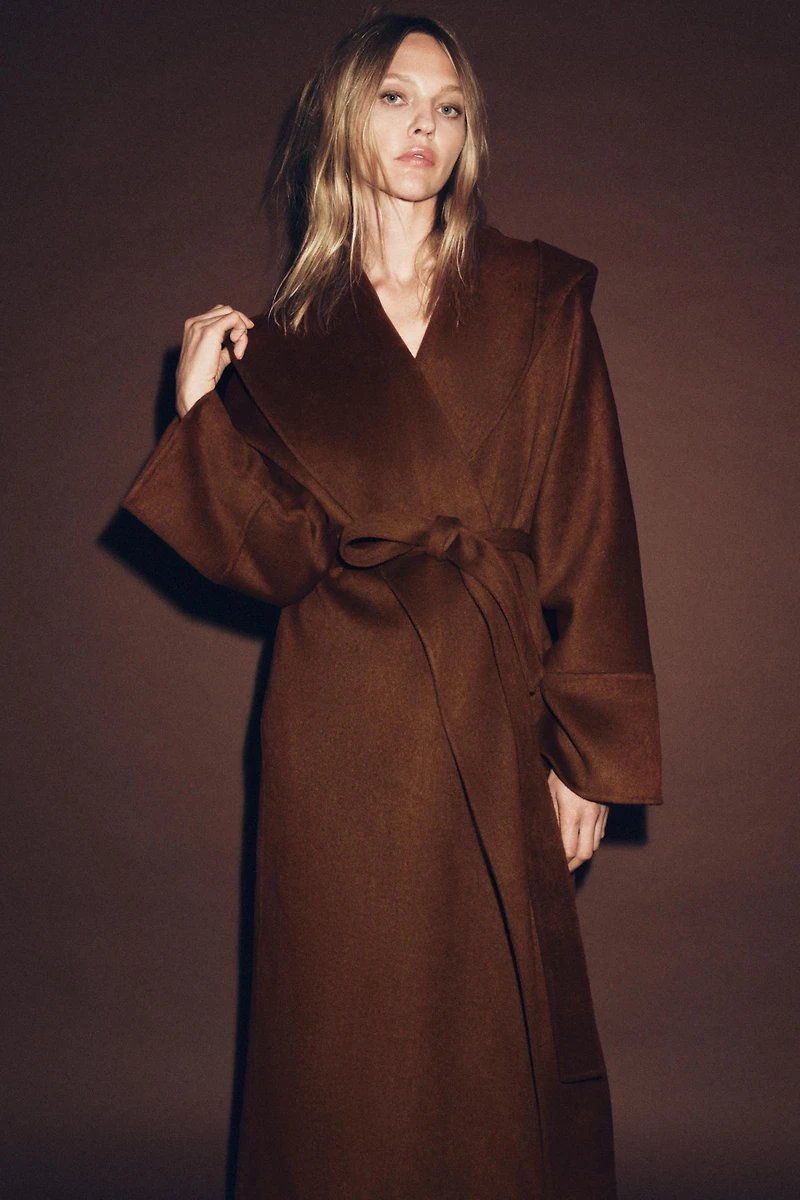 MANTEAU LONG AVEC CEINTURE ET LAINE ZW COLLECTION LIMITED EDITION