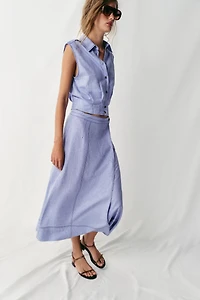 LINEN TOP WITH TOPSTITCHING