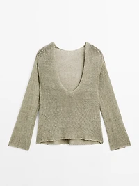 Linen blend sweater with V-shaped plunging back - STUDIO