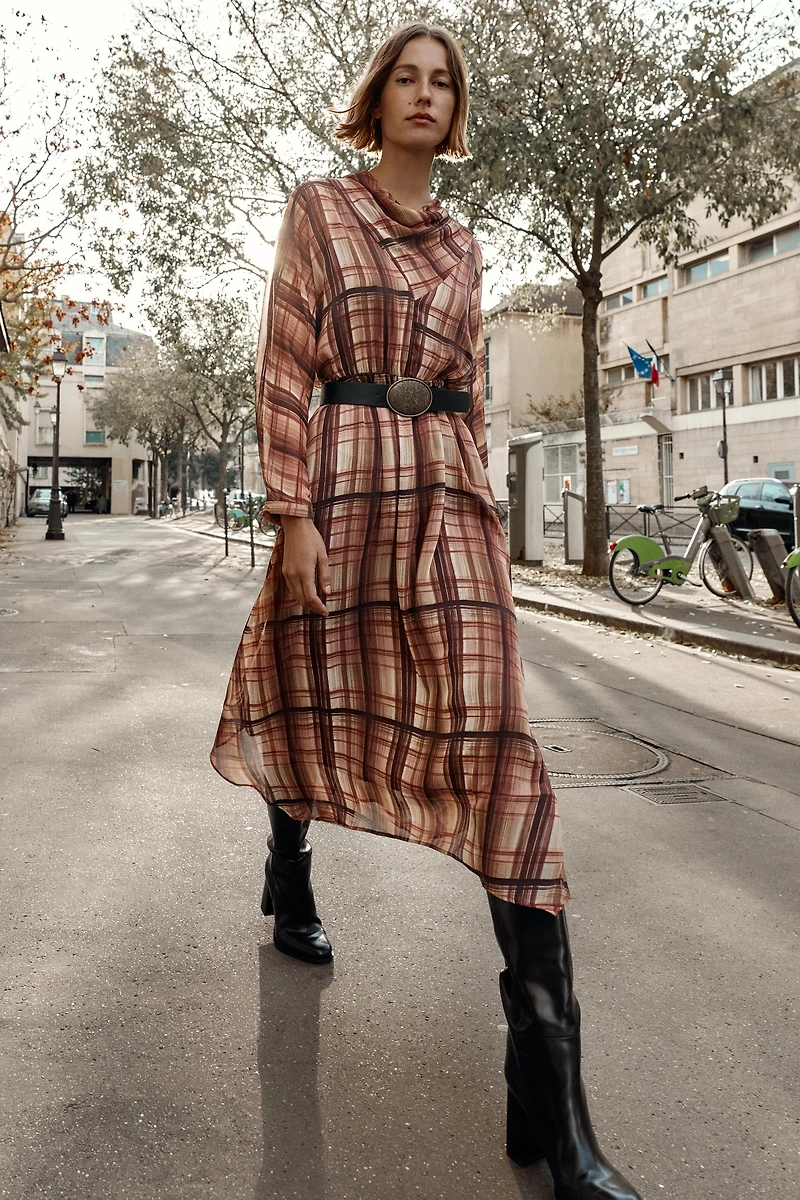 PLAID MIDI DRESS