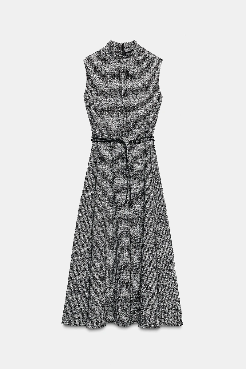 TEXTURED BELTED DRESS