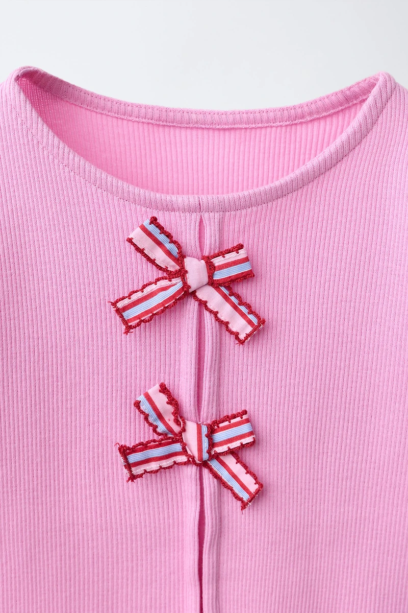 RIBBED T-SHIRT WITH BOWS