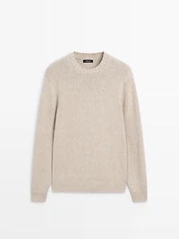 Cotton blend knit crew neck sweater