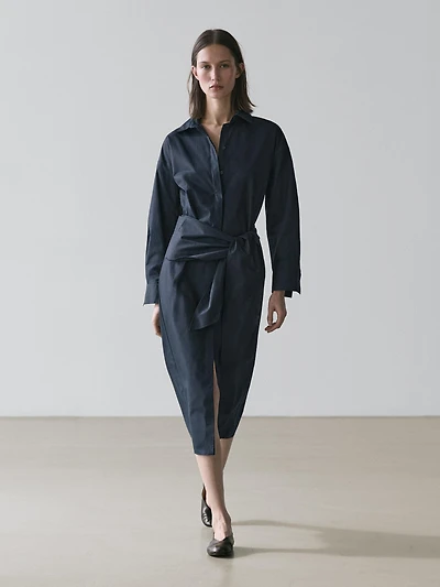 Midi shirt dress with scarf detail