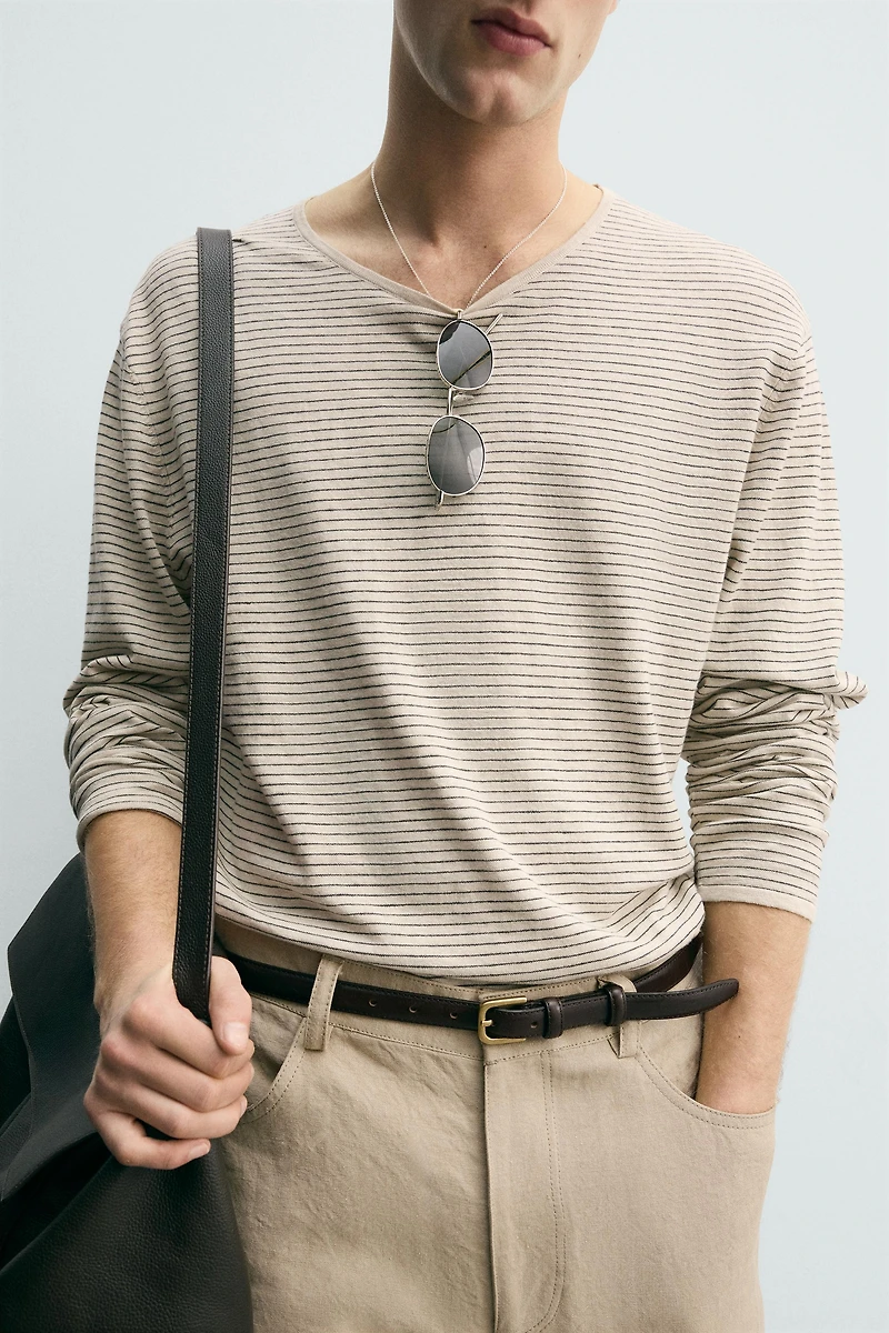 STRIPED COTTON BLEND SWEATER