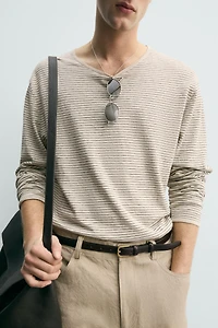 STRIPED COTTON BLEND SWEATER