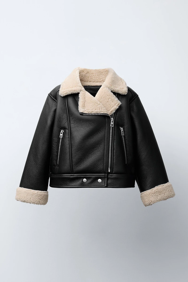 FAUX LEATHER SHEARLING JACKET