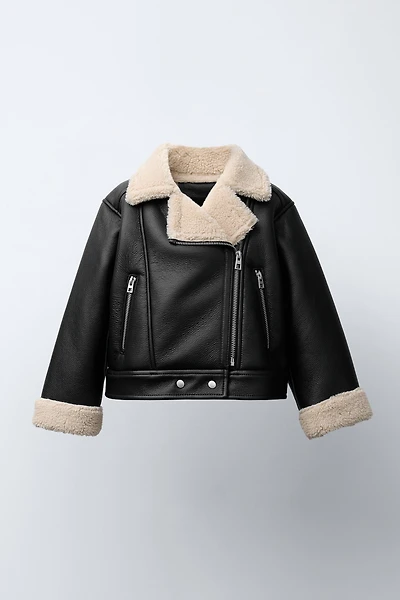 FAUX LEATHER SHEARLING JACKET