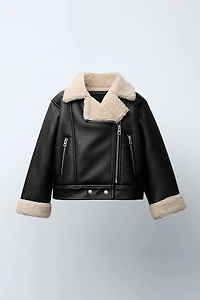 FAUX LEATHER SHEARLING JACKET