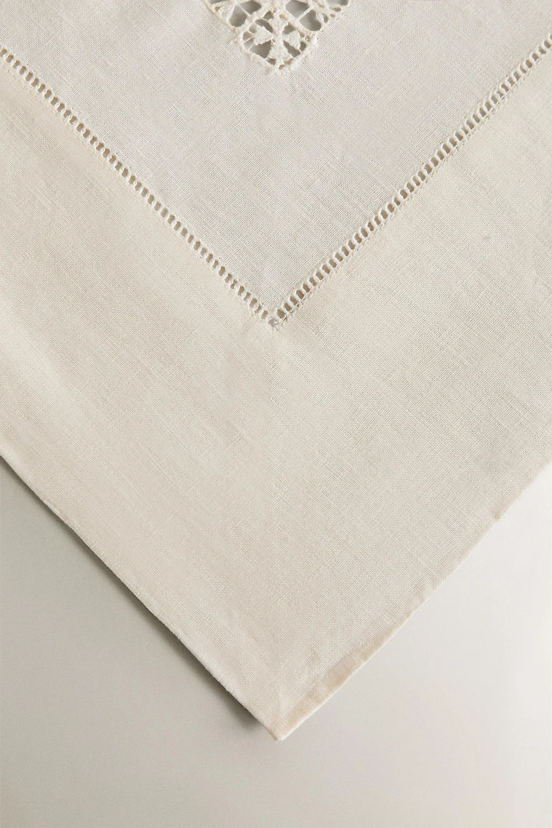LINEN TABLECLOTH WITH HEMSTITCHED INSERTS