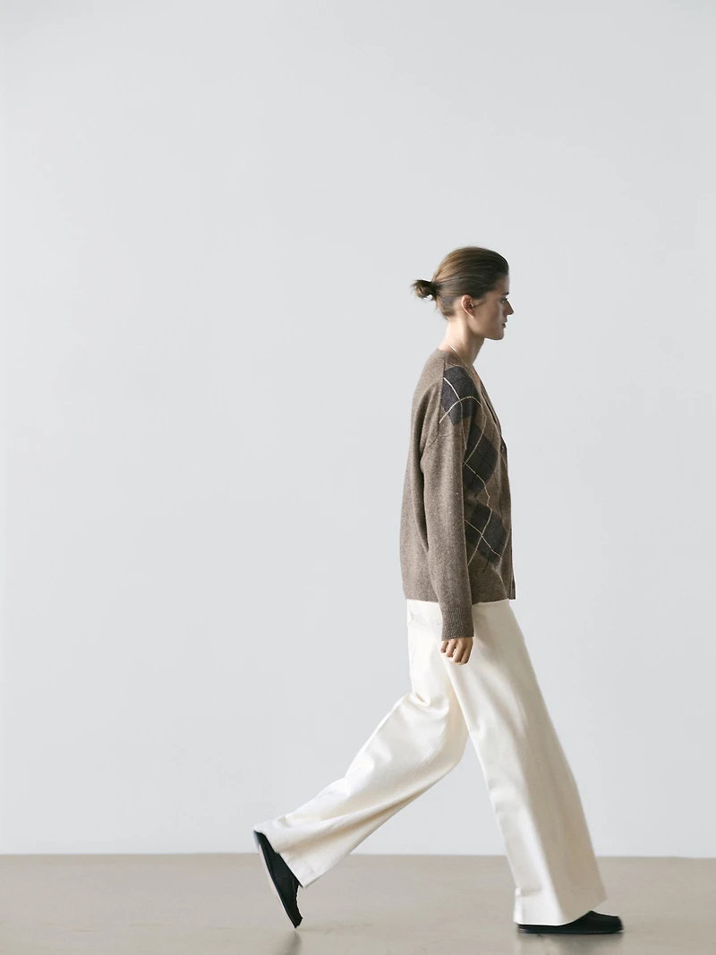 Wool argyle knit cardigan