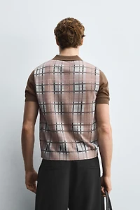 CHECKERED PRINT KNIT POLO SHIRT