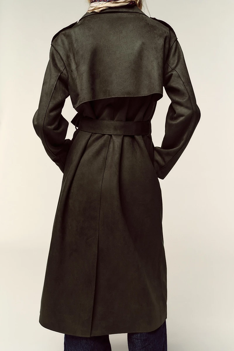 LONG FAUX SUEDE TRENCH COAT