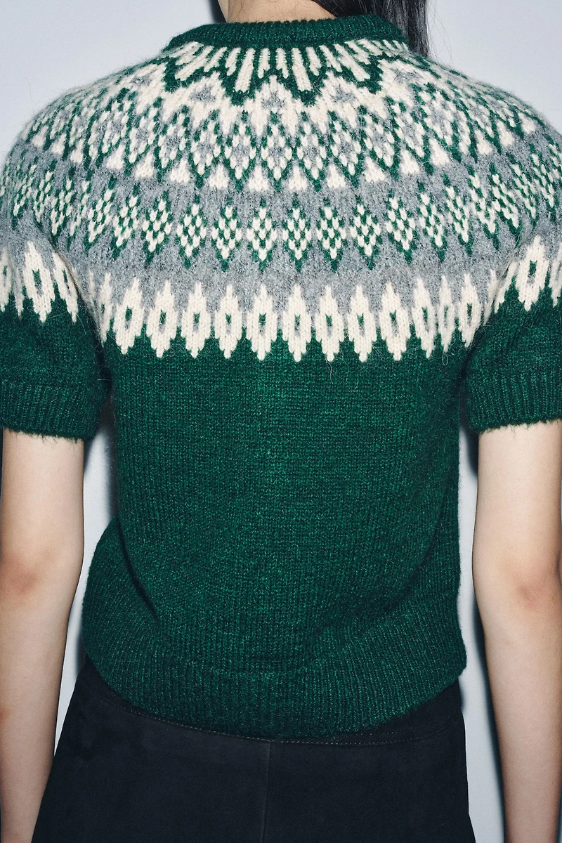 VESTE JACQUARD EN MAILLE À MANCHES COURTES