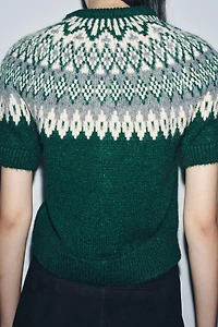 VESTE JACQUARD EN MAILLE À MANCHES COURTES