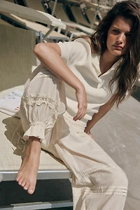 PANTALON BOUFFANT PLISSÉ ET DENTELLE