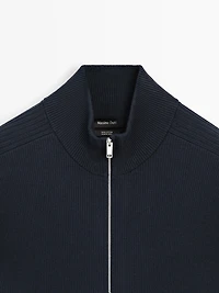 Cotton zip-up knit cardigan