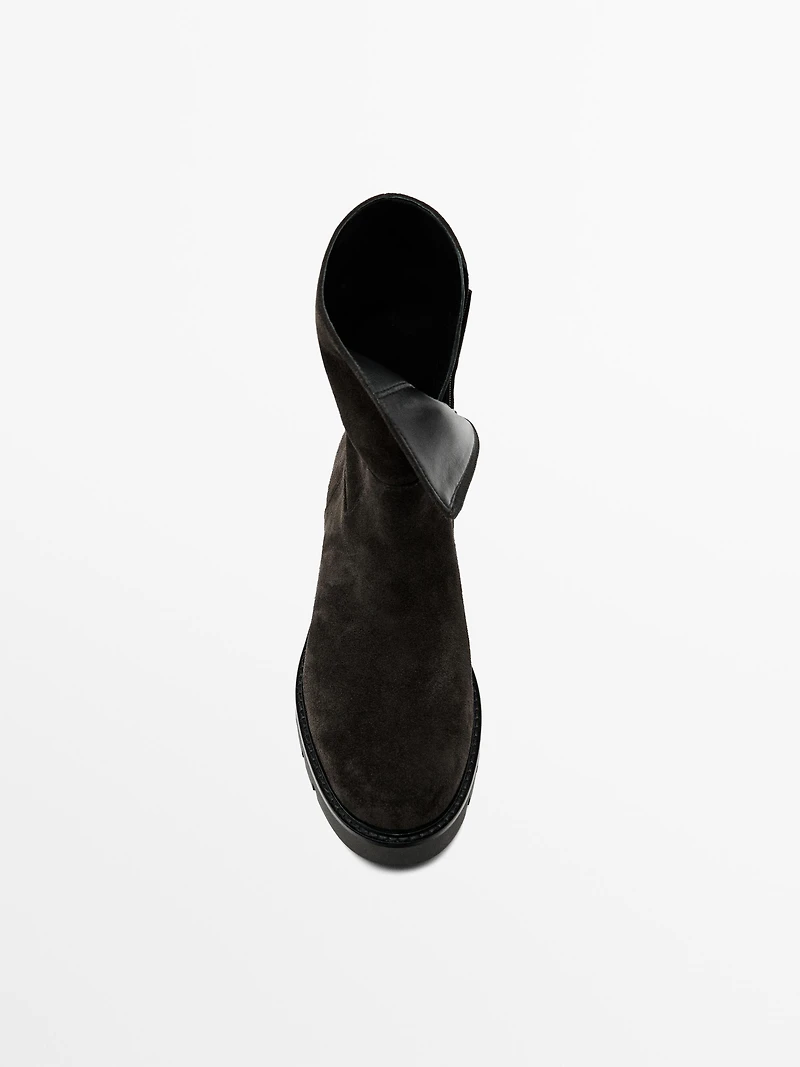 Split suede ankle boots with track sole