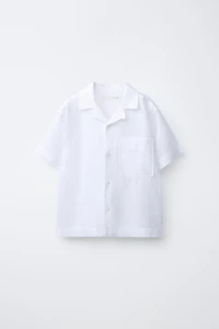 LINEN AND COTTON SPREAD COLLAR SHIRT